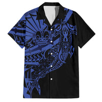 Blue Marquesas Islands Family Matching Off Shoulder Short Dress and Hawaiian Shirt Marquesan Matatiki Hammerhead Shark Patutiki - Polynesian Pride