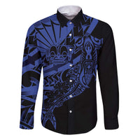 Blue Marquesas Islands Family Matching Puletasi and Hawaiian Shirt Marquesan Matatiki Hammerhead Shark Patutiki - Polynesian Pride