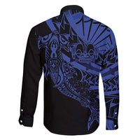 Blue Marquesas Islands Family Matching Puletasi and Hawaiian Shirt Marquesan Matatiki Hammerhead Shark Patutiki - Polynesian Pride