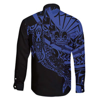 Blue Marquesas Islands Family Matching Short Sleeve Bodycon Dress and Hawaiian Shirt Marquesan Matatiki Hammerhead Shark Patutiki - Polynesian Pride