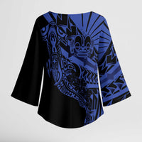 Blue Marquesas Islands Kimono Sleeve Blouse Marquesan Matatiki Hammerhead Shark Patutiki - Polynesian Pride