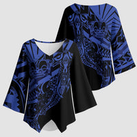 Blue Marquesas Islands Kimono Sleeve Blouse Marquesan Matatiki Hammerhead Shark Patutiki - Polynesian Pride