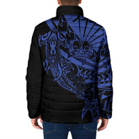 Blue Marquesas Islands Padded Jacket Marquesan Matatiki Hammerhead Shark Patutiki - Polynesian Pride