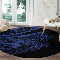 Blue Marquesas Islands Round Carpet Marquesan Matatiki Hammerhead Shark Patutiki - Polynesian Pride