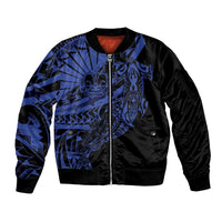 Blue Marquesas Islands Sleeve Zip Bomber Jacket Marquesan Matatiki Hammerhead Shark Patutiki - Polynesian Pride