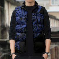 Blue Marquesas Islands Sleeveless Puffer Jacket Marquesan Matatiki Hammerhead Shark Patutiki - Polynesian Pride