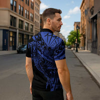 Blue Marquesas Islands Zipper Polo Shirt Marquesan Matatiki Hammerhead Shark Patutiki - Polynesian Pride