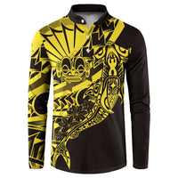 Yellow Marquesas Islands Button Sweatshirt Marquesan Matatiki Hammerhead Shark Patutiki - Polynesian Pride