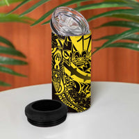 Yellow Marquesas Islands 4 in 1 Can Cooler Tumbler Marquesan Matatiki Hammerhead Shark Patutiki - Polynesian Pride