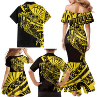 Yellow Marquesas Islands Family Matching Mermaid Dress and Hawaiian Shirt Marquesan Matatiki Hammerhead Shark Patutiki - Polynesian Pride