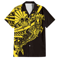 Yellow Marquesas Islands Family Matching Off The Shoulder Long Sleeve Dress and Hawaiian Shirt Marquesan Matatiki Hammerhead Shark Patutiki - Polynesian Pride