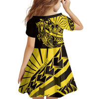 Yellow Marquesas Islands Family Matching Off Shoulder Short Dress and Hawaiian Shirt Marquesan Matatiki Hammerhead Shark Patutiki - Polynesian Pride