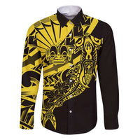 Yellow Marquesas Islands Family Matching Puletasi and Hawaiian Shirt Marquesan Matatiki Hammerhead Shark Patutiki - Polynesian Pride