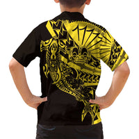 Yellow Marquesas Islands Family Matching Tank Maxi Dress and Hawaiian Shirt Marquesan Matatiki Hammerhead Shark Patutiki - Polynesian Pride