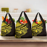 Yellow Marquesas Islands Grocery Bag Marquesan Matatiki Hammerhead Shark Patutiki - Polynesian Pride