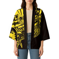 Yellow Marquesas Islands Kimono Marquesan Matatiki Hammerhead Shark Patutiki - Polynesian Pride