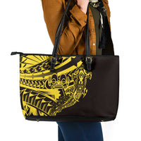 Yellow Marquesas Islands Leather Tote Bag Marquesan Matatiki Hammerhead Shark Patutiki - Polynesian Pride