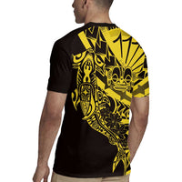 Yellow Marquesas Islands Rugby Jersey Marquesan Matatiki Hammerhead Shark Patutiki - Polynesian Pride