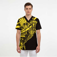 Yellow Marquesas Islands Scrub Top Marquesan Matatiki Hammerhead Shark Patutiki - Polynesian Pride