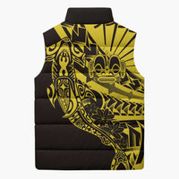 Yellow Marquesas Islands Sleeveless Puffer Jacket Marquesan Matatiki Hammerhead Shark Patutiki - Polynesian Pride