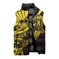 Yellow Marquesas Islands Sleeveless Puffer Jacket Marquesan Matatiki Hammerhead Shark Patutiki - Polynesian Pride