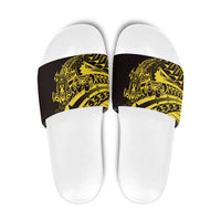 Yellow Marquesas Islands Slide Sandals Marquesan Matatiki Hammerhead Shark Patutiki - Polynesian Pride