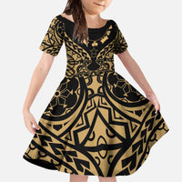 Austral Islands Family Matching Off The Shoulder Long Sleeve Dress and Hawaiian Shirt Tuhaa Pae Penu Stars Necklace Gold - Polynesian Pride
