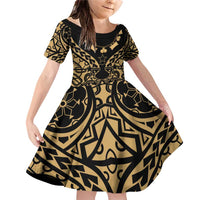 Austral Islands Family Matching Off Shoulder Short Dress and Hawaiian Shirt Tuhaa Pae Penu Stars Necklace Gold - Polynesian Pride