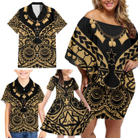 Austral Islands Family Matching Off Shoulder Short Dress and Hawaiian Shirt Tuhaa Pae Penu Stars Necklace Gold - Polynesian Pride