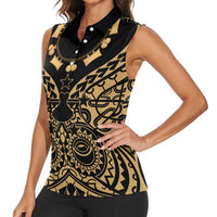 Austral Islands Women Sleeveless Polo Shirt Tuhaa Pae Penu Stars Necklace Gold - Polynesian Pride