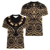 Austral Islands Women V-Neck T-Shirt Tuhaa Pae Penu Stars Necklace Gold - Polynesian Pride