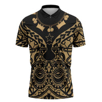 Austral Islands Zipper Polo Shirt Tuhaa Pae Penu Stars Necklace Gold - Polynesian Pride