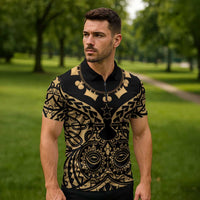 Austral Islands Zipper Polo Shirt Tuhaa Pae Penu Stars Necklace Gold - Polynesian Pride