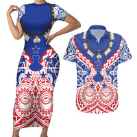 Austral Islands Couples Matching Short Sleeve Bodycon Dress and Hawaiian Shirt Tuhaa Pae Penu Stars Necklace Red - Polynesian Pride