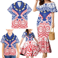 Austral Islands Family Matching Mermaid Dress and Hawaiian Shirt Tuhaa Pae Penu Stars Necklace Red - Polynesian Pride