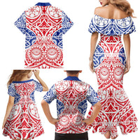 Austral Islands Family Matching Mermaid Dress and Hawaiian Shirt Tuhaa Pae Penu Stars Necklace Red - Polynesian Pride