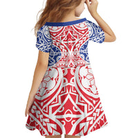 Austral Islands Family Matching Off The Shoulder Long Sleeve Dress and Hawaiian Shirt Tuhaa Pae Penu Stars Necklace Red - Polynesian Pride