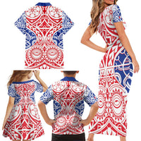 Austral Islands Family Matching Short Sleeve Bodycon Dress and Hawaiian Shirt Tuhaa Pae Penu Stars Necklace Red - Polynesian Pride