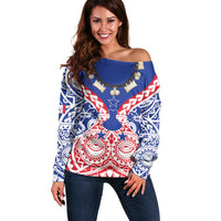 Austral Islands Off Shoulder Sweater Tuhaa Pae Penu Stars Necklace Red - Polynesian Pride