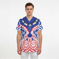 Austral Islands Scrub Top Tuhaa Pae Penu Stars Necklace Red - Polynesian Pride