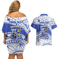 Personalised Samoa St Josephs College Couples Matching Off Shoulder Short Dress and Hawaiian Shirt Marist Brothers Samoan Pattern LT14 - Polynesian Pride