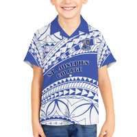 Personalised Samoa St Josephs College Family Matching Puletasi Dress and Hawaiian Shirt Marist Brothers Samoan Pattern LT14 Son's Shirt Blue - Polynesian Pride
