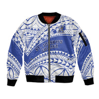Personalised Samoa St Josephs College Sleeve Zip Bomber Jacket Marist Brothers Samoan Pattern LT14 Unisex Blue - Polynesian Pride