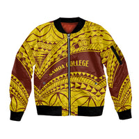 Personalised Samoa College Sleeve Zip Bomber Jacket Samoan Pattern LT14 Unisex Gold - Polynesian Pride