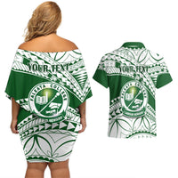 Personalised Samoa Faleata College Couples Matching Off Shoulder Short Dress and Hawaiian Shirt Samoan Pattern LT14 - Polynesian Pride