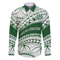 Personalised Samoa Faleata College Family Matching Long Sleeve Bodycon Dress and Hawaiian Shirt Samoan Pattern LT14 Dad's Shirt - Long Sleeve Green - Polynesian Pride