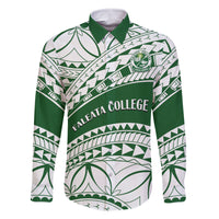 Personalised Samoa Faleata College Family Matching Off Shoulder Long Sleeve Dress and Hawaiian Shirt Samoan Pattern LT14 Dad's Shirt - Long Sleeve Green - Polynesian Pride