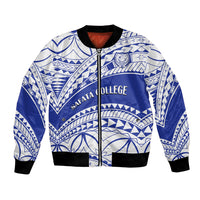 Personalised Samoa Safata College Bomber Jacket Samoan Pattern LT14 Unisex Blue - Polynesian Pride