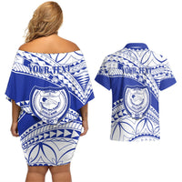 Personalised Samoa Safata College Couples Matching Off Shoulder Short Dress and Hawaiian Shirt Samoan Pattern LT14 - Polynesian Pride