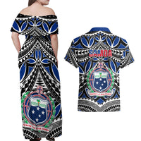 Samoa 685 Couples Matching Off Shoulder Maxi Dress and Hawaiian Shirt Samoan Coat Of Arms Simple Style LT14 - Polynesian Pride